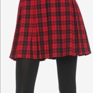 Red and Black Plaid Pleated Skirt